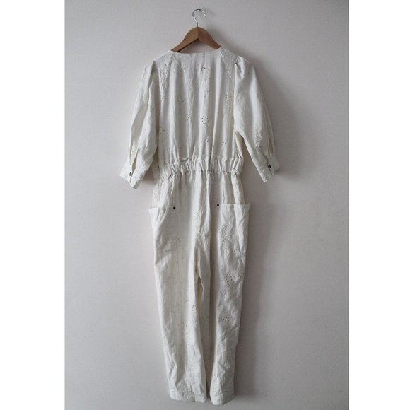 Free People Loving You Jumpsuit 26" / Medium / Ivory Floral Eyelet Embroidered - Picture 6 of 9